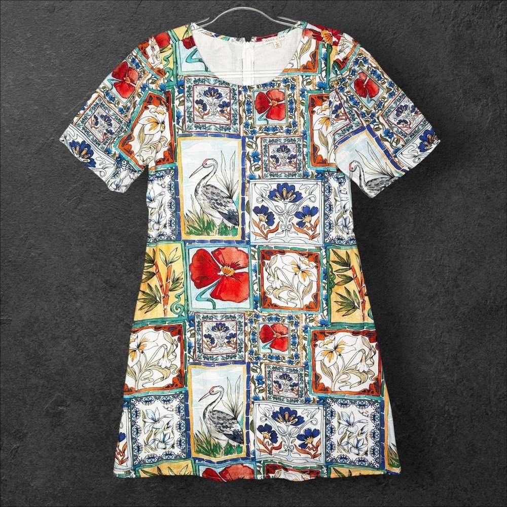 Anna Cate dress Size Small Tropical Resort wear Linen Blend Italian Summer Bird